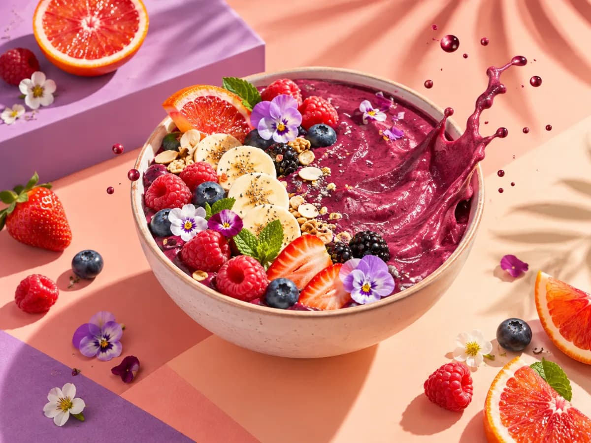 AI-generated colorful smoothie bowl social media visual