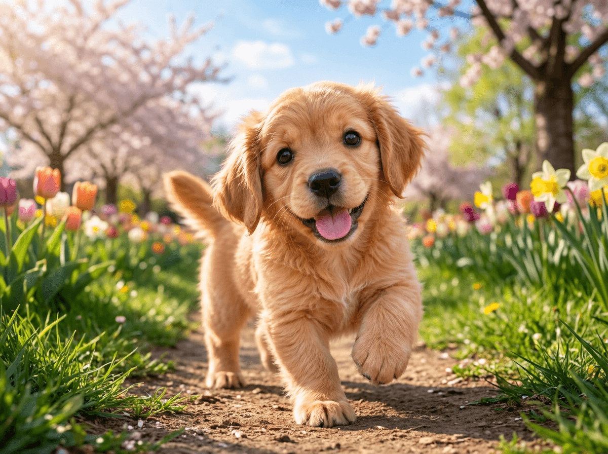 Dog outdoors in a spring park with a softly blurred green background generated with Nano Banana Pro