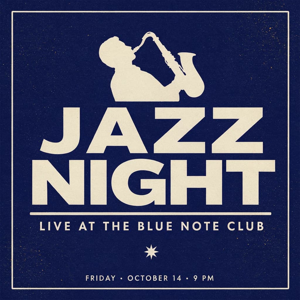 Ideogram 4.5 vintage JAZZ NIGHT poster with cream typography on a navy background