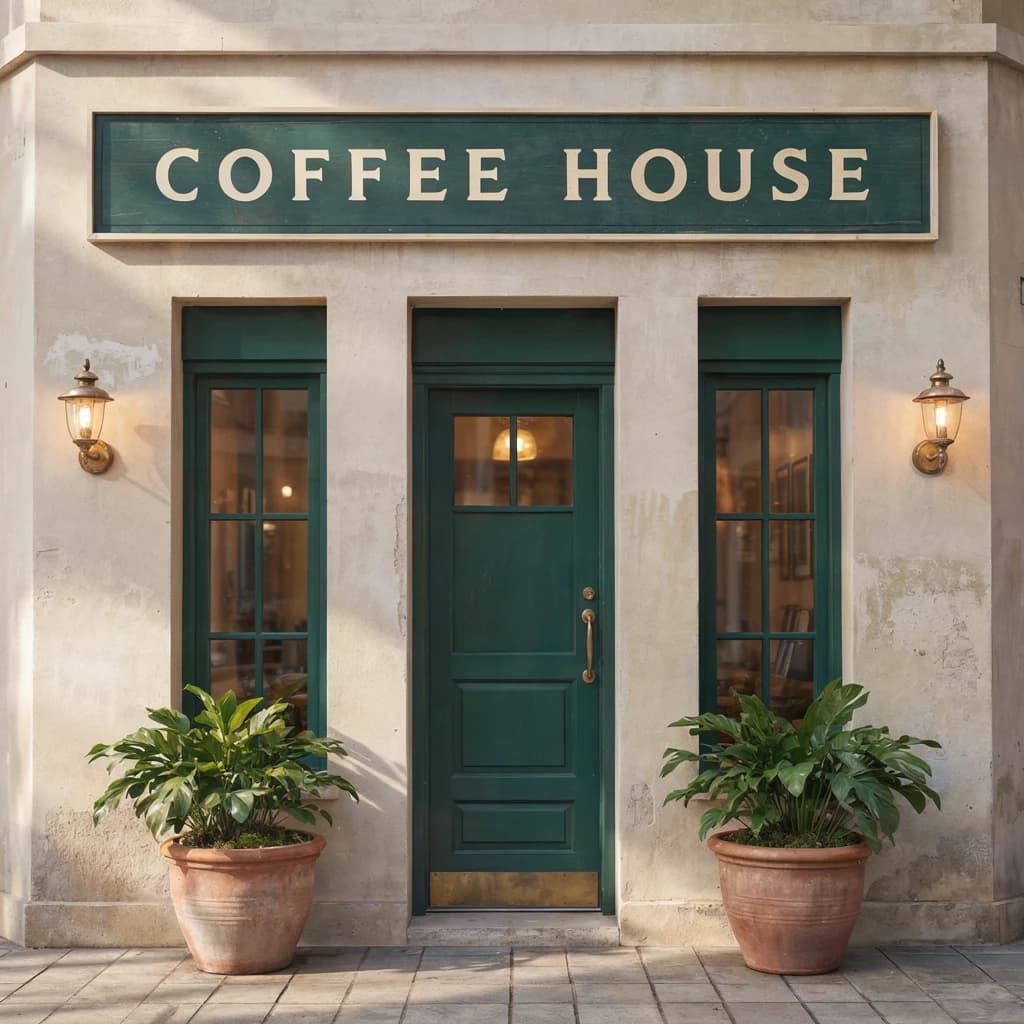 Ideogram 4.5 precise edit text replacement after: COFFEE HOUSE sign
