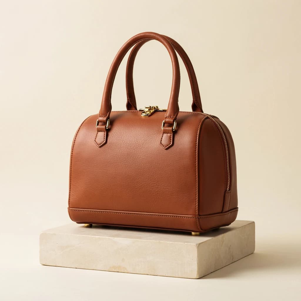 Original brown leather handbag photograph before editing