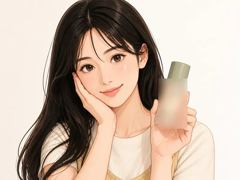 Continued edit: the same woman turned into an anime illustration, keeping her face, expression, pose, and clothing colors