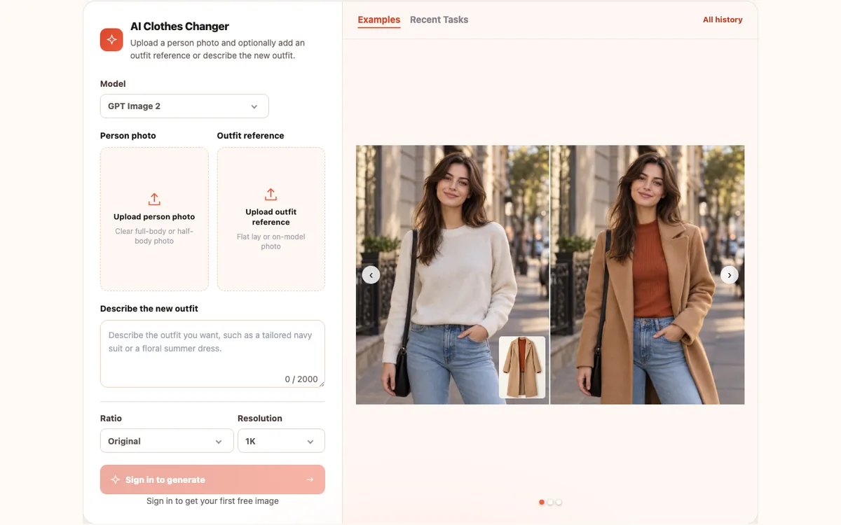 AI Clothes Changer tool interface screenshot