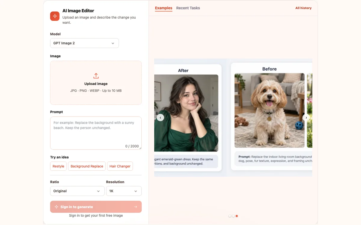 AI Image Editor tool interface screenshot