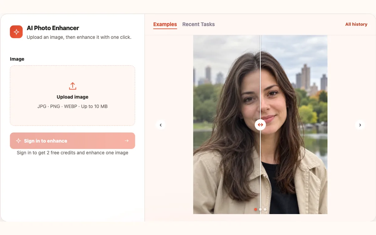 AI Photo Enhancer tool interface screenshot
