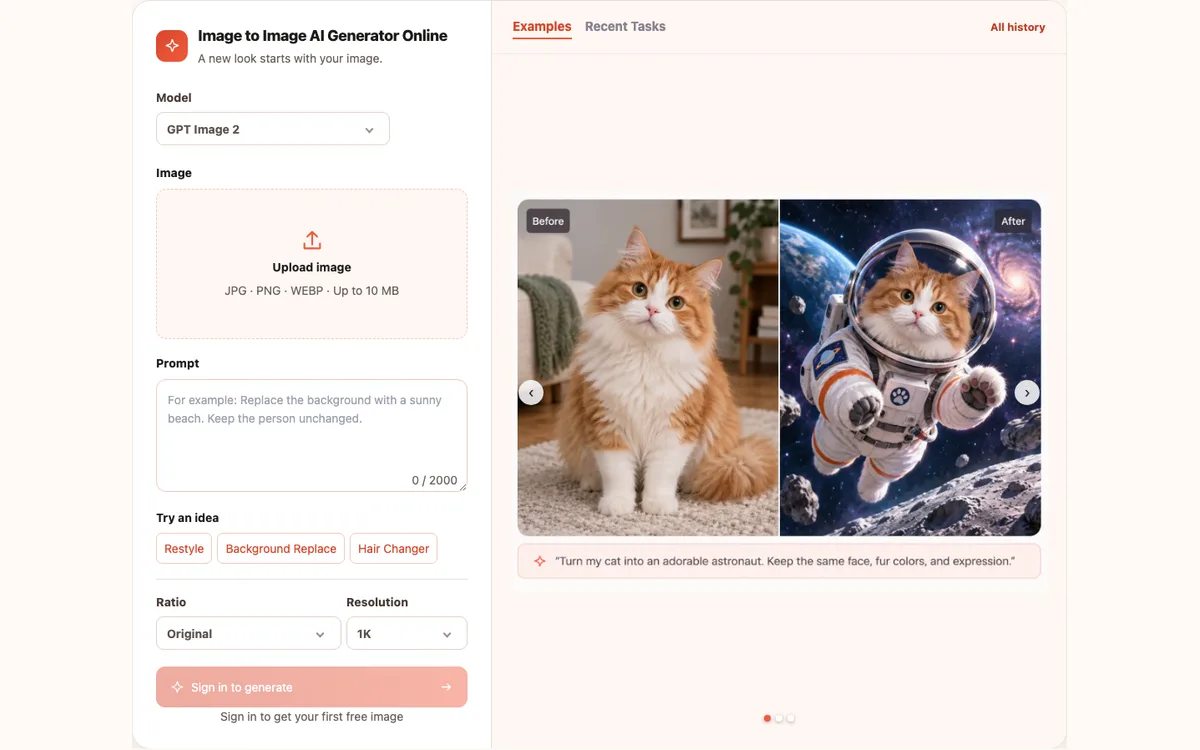 Image to Image AI tool interface screenshot